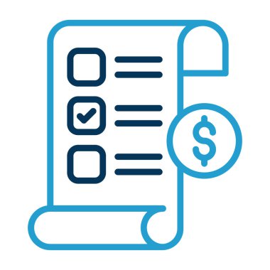 finansal kontrol listesi simgesi. Taslak stili mavi semboldür. yaratıcı ve yuvarlak açılar.