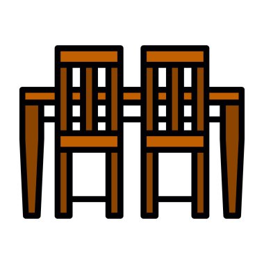 Yemek masası ve sandalyeler simgesi, vektör illüstrasyonu 