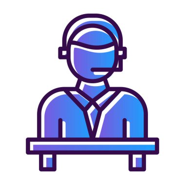 Mikrofon simgesine sahip operatör, vektör illüstrasyonu, çağrı merkezi sembolü 