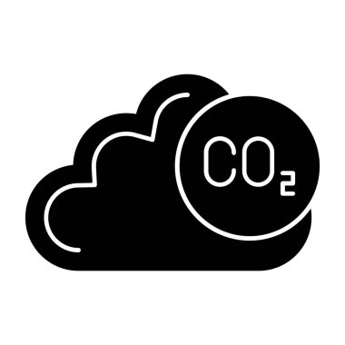 bulut eşkarbon emisyon simgesi, vektör illüstrasyonu, siyah arkaplan