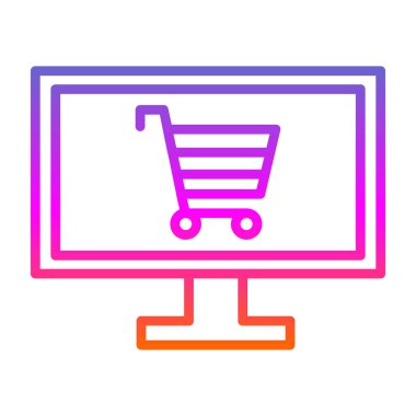 Alışveriş arabası simgesine sahip bilgisayar, web için çevrimiçi alışveriş sembolü, vektör illüstrasyonu