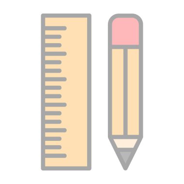 Cetvel ve kalem grafik vektör çizimi