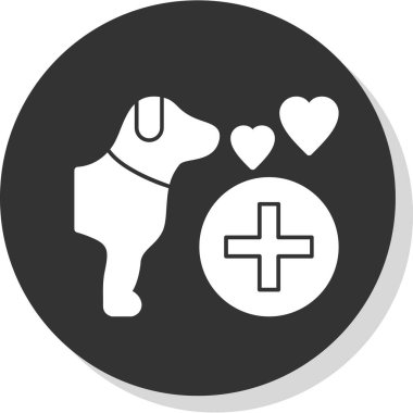 Veteriner köpek sembolü. Hayvan bakımı ve evcil hayvan. Kalp bakımı. Veteriner kliniği. Negatif boşluk için düz vektör biçimi, beyaz arkaplan