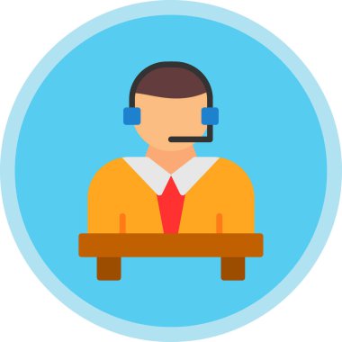 Mikrofon simgesine sahip operatör, vektör illüstrasyonu, çağrı merkezi sembolü 