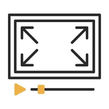 Video kamera ince çizgi simgesi, video kamera ve ekran işareti, görüntülü sohbet işareti vektör grafikleri, beyaz arkaplanda doğrusal desen, eps 1