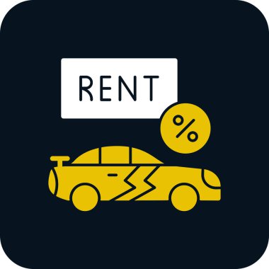 Kiralık araba simgesi siyah arkaplanda izole edildi, vektör illüstrasyonu