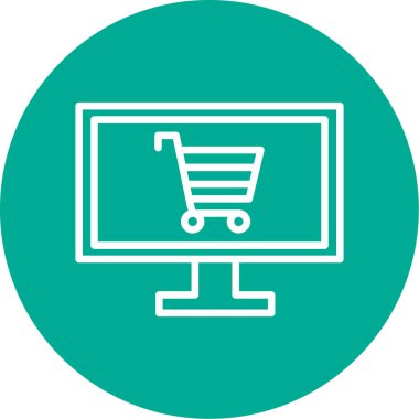 Alışveriş arabası simgesine sahip bilgisayar, web için çevrimiçi alışveriş sembolü, vektör illüstrasyonu