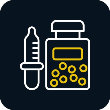 İlaç vektör ikonu. biçim düz kare düğmedir, sarı ve gri renkler, yuvarlak açılardır