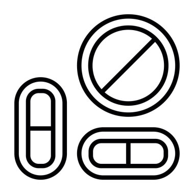 İlaç ikonu. Beyaz arkaplanda izole edilmiş web için hap ikonu ana hatları vektörü