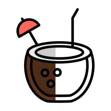 Hindistan cevizi içeceği. Web simgesi vektör illüstrasyonu