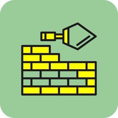 inşaat tuğlaları ve masonluk mala aracı düz simge, vektör illüstrasyonu