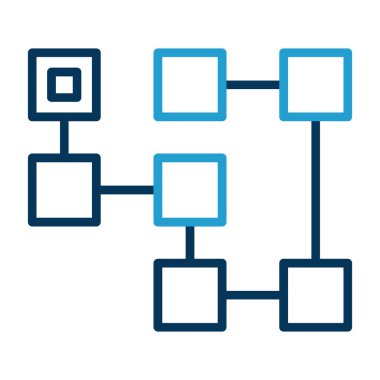 Şema simgesi. Kabartma biçimi düz sembol, mavi renk, yuvarlak açılar, beyaz arkaplan
