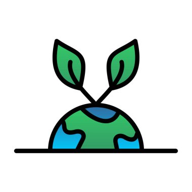 Beyaz arka planda izole edilmiş bitki ikonundaki dünya küresi ana hatlarını doldurdu. Dünya ya da Dünya işareti. Toprak şekilleri. Çevre kavramı. vektör