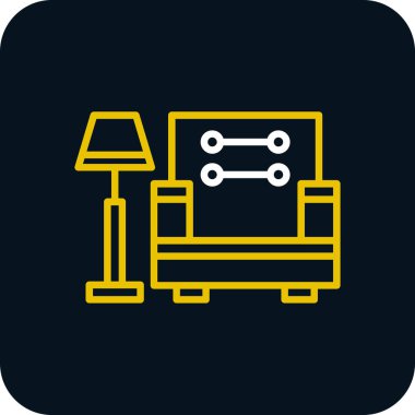 Siyah arkaplanda izole edilmiş çizgi kanepe simgesi. vektör.