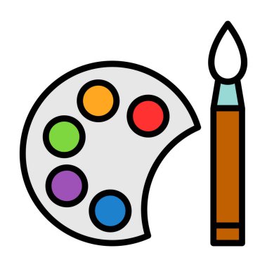 palet ve boya ile fırça, düz tasarım tarzı.