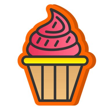 Lezzetli cupcake düz vektör simgesi                         