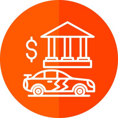 Araba ikonu vektörü. Kabartma sembolü. Beyaz arkaplanda daire renginde turuncu simge.