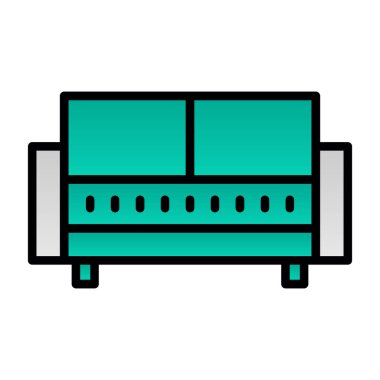 Beyaz arka planda izole edilmiş yastık ikonu ile ana hatlı yatak. Yatak odası yastıklı. vektör.