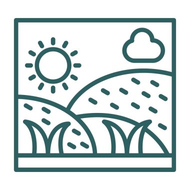 Güneş ve bulut çizgisi simgesi olan manzara