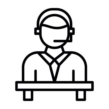 Mikrofon simgesine sahip operatör, vektör illüstrasyonu, çağrı merkezi sembolü 