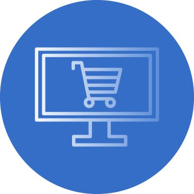 Alışveriş arabası simgesine sahip bilgisayar, web için çevrimiçi alışveriş sembolü, vektör illüstrasyonu