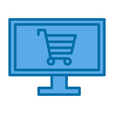 Alışveriş arabası simgesine sahip bilgisayar, web için çevrimiçi alışveriş sembolü, vektör illüstrasyonu