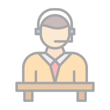 Mikrofon simgesine sahip operatör, vektör illüstrasyonu, çağrı merkezi sembolü 