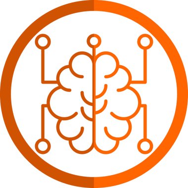 Beyin vektör simgesi. Stil düz yuvarlak sembol, turuncu ve yuvarlak ikon, beyaz arkaplan üzerinde turuncu arkaplan.