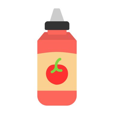 Ketçap ikonlu şişe. düz renk tasarımı.