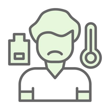 Termometre ikonlu üzgün bir adam. vektör çizimi tasarımı