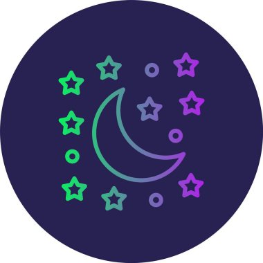 Ay ve Yıldızlar Çizgisi Gradyan Çemberi Simgesi