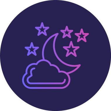 Ay ve Yıldızlar Çizgisi Gradyan Çemberi Simgesi