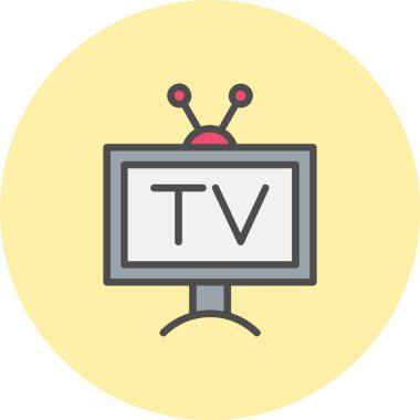 Televizyon Satırı Dolu Çember Simgesi