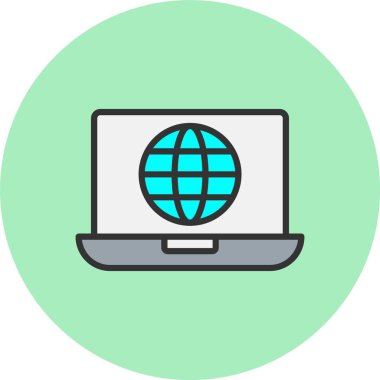 Laptop Satırı Dolu Çember Simgesi