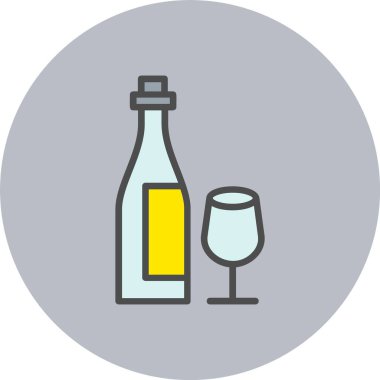 Şarap Şişe Satırı Dolu Çember Simgesi