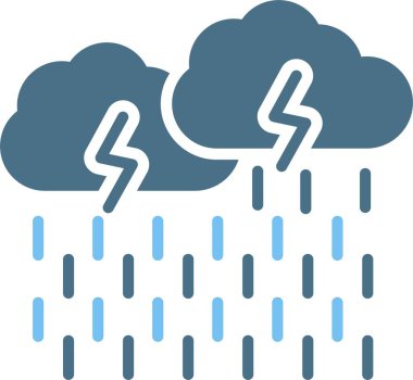 Şiddetli Yağmurlu Kabartma İki Renk Simgesi