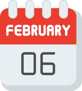 6 Şubat Düz Vektör Simgesi Tasarımı