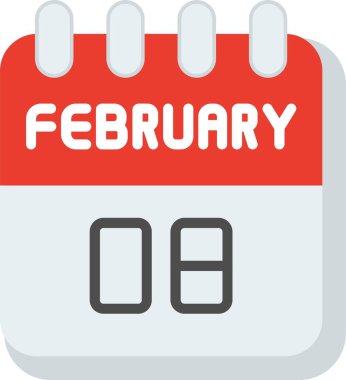 8 Şubat Düz Vektör Simgesi Tasarımı