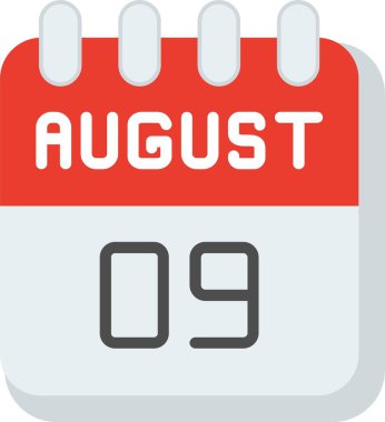 9 Ağustos Düz Vektör Simgesi Tasarımı