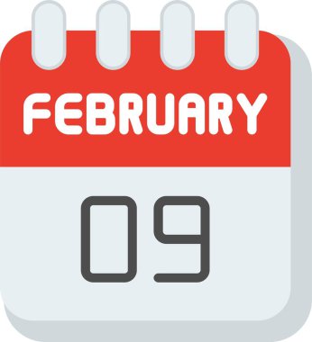 9 Şubat Düz Vektör Simgesi Tasarımı