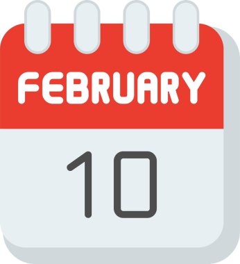 10 Şubat Düz Vektör Simgesi Tasarımı