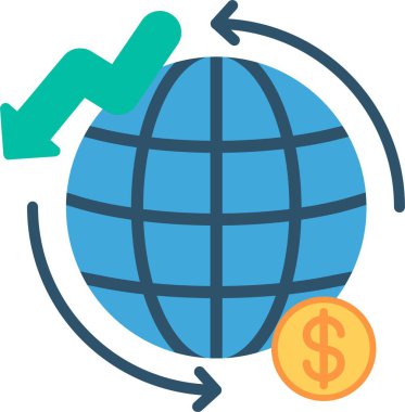 Küresel Ekonomi Düz Vektör Simgesi Tasarımı