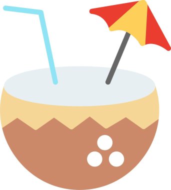 Hindistan cevizi İçeceği Düz Vektör Simgesi Tasarımı