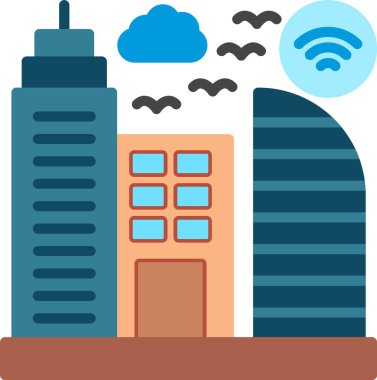 Akıllı Şehir Düz Vektör Simgesi Tasarımı