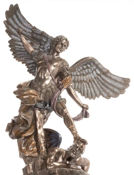 Archangel Michael Bronze Statue Isolated White Background Vertical Shot — Stock Photo, Image