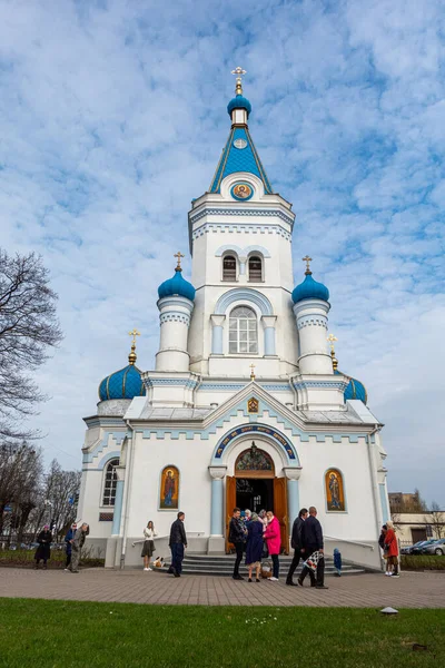 stock image Jelgava, Latvia - April 15, 2023 - Saint Simeon and Saint Annes Cathedral. A Latvian Orthodox Church during easter. Vertical shot.