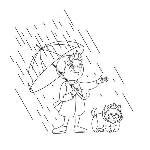 Şemsiyeli Boyacı Çocuk Yağmurda Ayakta Duruyor Yağmurluk Giymiş Sevimli Bir — Stok fotoğraf