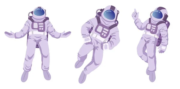 Eine Reihe Von Astronauten Schwebt Weltraum Handgezeichnete Cliparts Vektorillustration Cartoon — Stockvektor