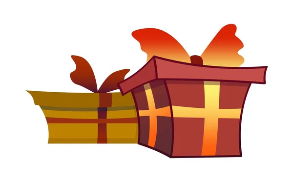 Coffrets Cadeaux Style Dessin Animé Cadeaux Vacances Dans Emballage Lumineux — Image vectorielle