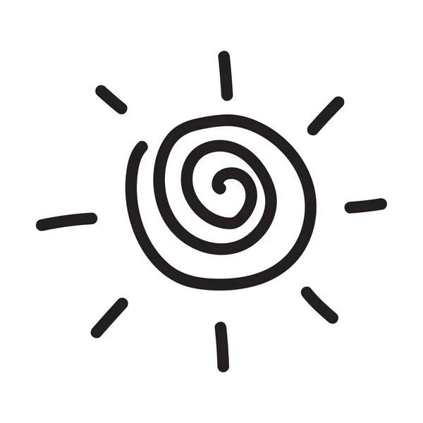 Niedliche Handgezeichnete Sonnenzeichnung Cartoon Stil Süße Vektor Schwarz Weiße Sonne — Stockvektor